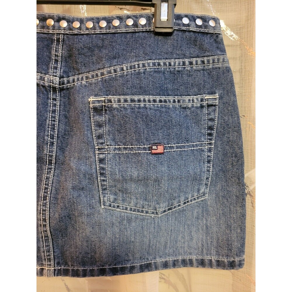 Studded Denim Jean Mini Skirt Women’s 9/10 Ralph Lauren Punk Metal Edgy Rock - Picture 6 of 12